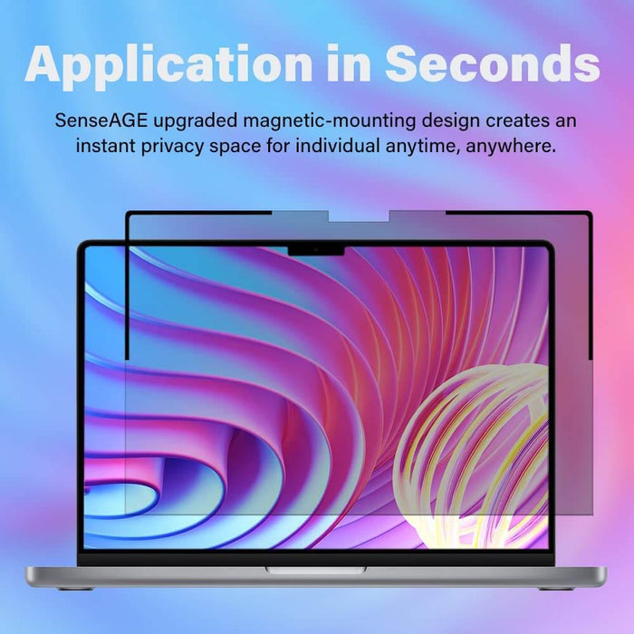 a Macbook with a privacy screen application