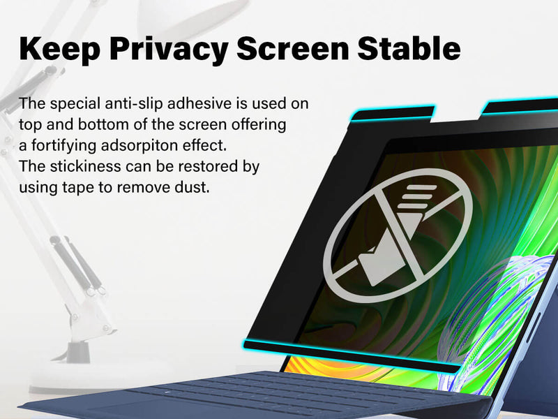 Close-up of the magnetic attachment mechanism for Surface Pro privacy screen.