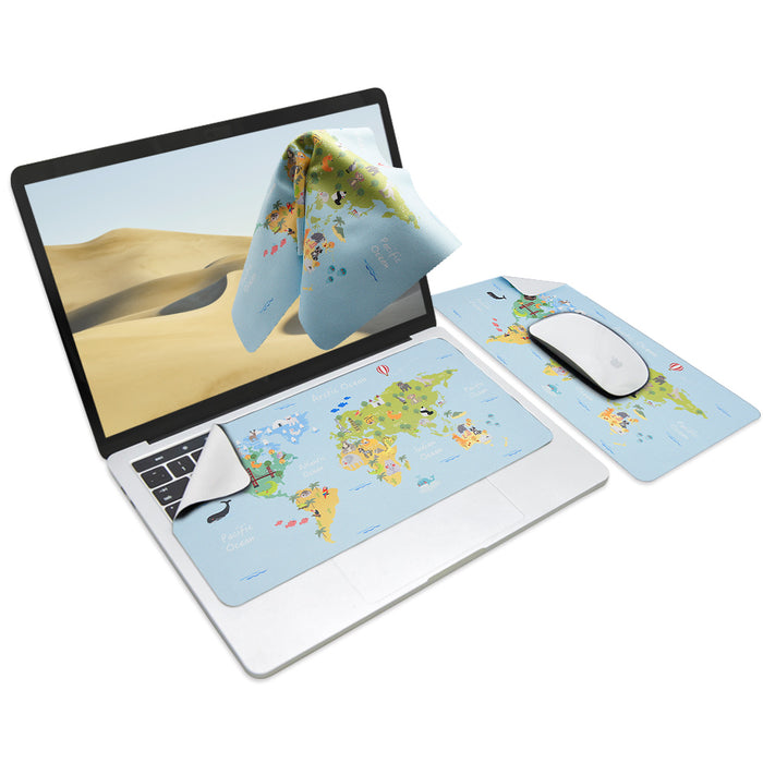 3-in-1 Portable, Washable Mouse Pad & Keyboard Cloth-Animal World Map