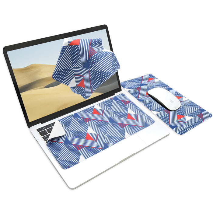 3-in-1 Portable, Washable Mouse Pad & Keyboard Cloth-Geometric Blue